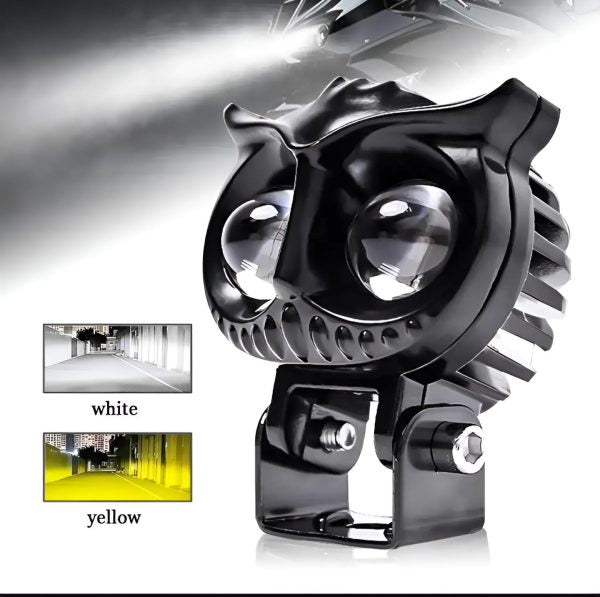 2 Pcs Owl Shape Fog Yellow-white & Flash Light Low & High Beam Owl Plastic Body Spot Light For All Cars And Bikes 9v-60v 40w