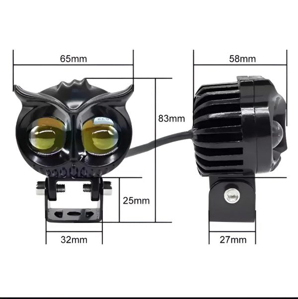 2 Pcs Owl Shape Fog Yellow-white & Flash Light Low & High Beam Owl Plastic Body Spot Light For All Cars And Bikes 9v-60v 40w