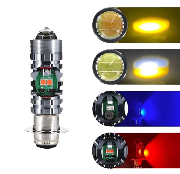 Bike Led Headlight Bulb With 5 Function- Police Light Red, Blue White And Yellow Light With Police Flasher Cd70 Cg125 Motor Bike