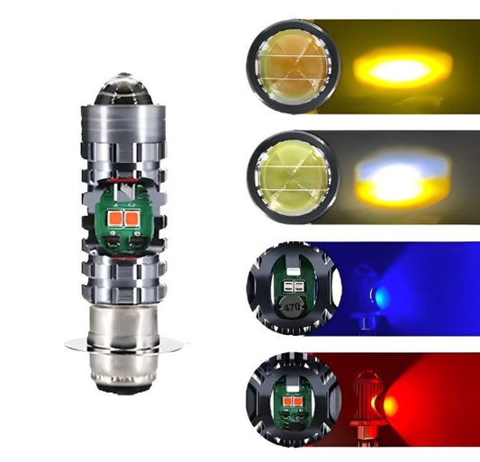 Bike Led Headlight Bulb With 5 Function- Police Light Red, Blue White And Yellow Light With Police Flasher Cd70 Cg125 Motor Bike