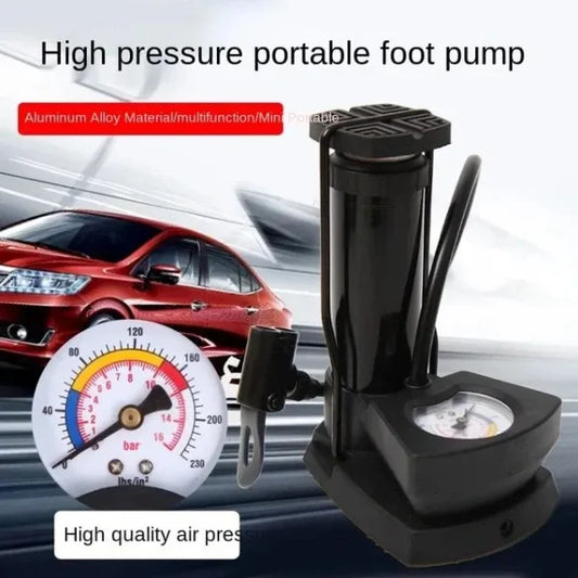 High Pressure Foot Air Pump With Gauge, Heavy Duty Foot Pump For Bike, Ball, Scooter, Car, Inflatable Toys, Mini Pump